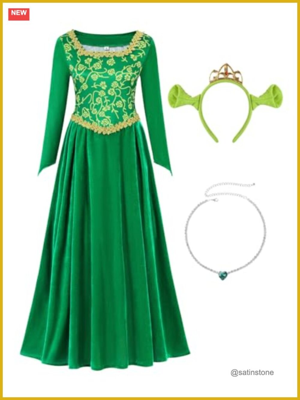 Women's Princess Costume Set Dress Necklace Headband Halloween Cosplay